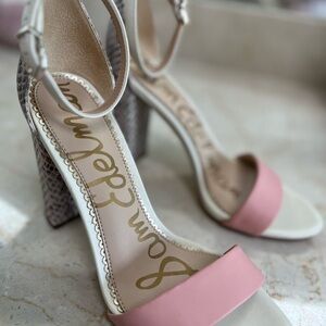 2 PAIRS Sam Edelman Yaro Ankle Strap Block Heel Sandals sz 7 -1 pink and 1 black